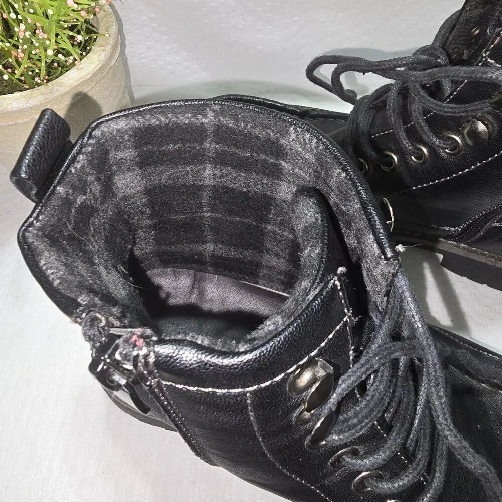 BRUNO MARC MENS BLACK MOTORCYCLE MILITARY COMBAT OXFORD BOOTS SIZE 7
